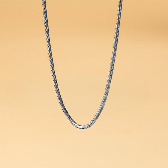 3mm snake chain necklace in stainless steel with silver plated finish