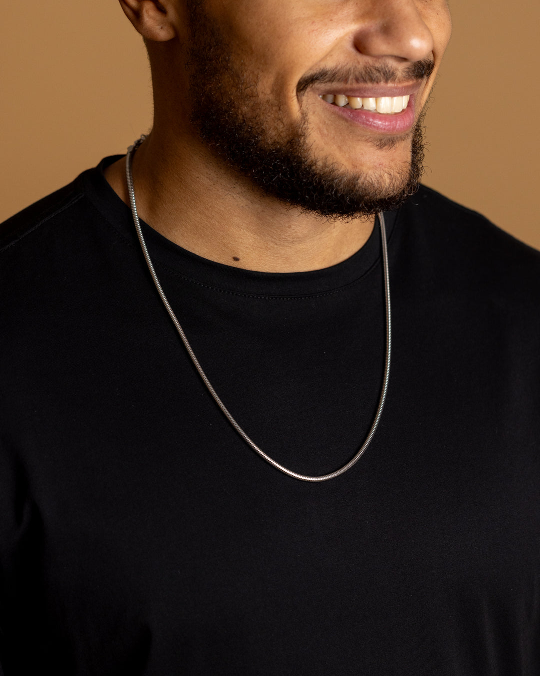 3mm snake chain necklace in stainless steel with silver plated finish