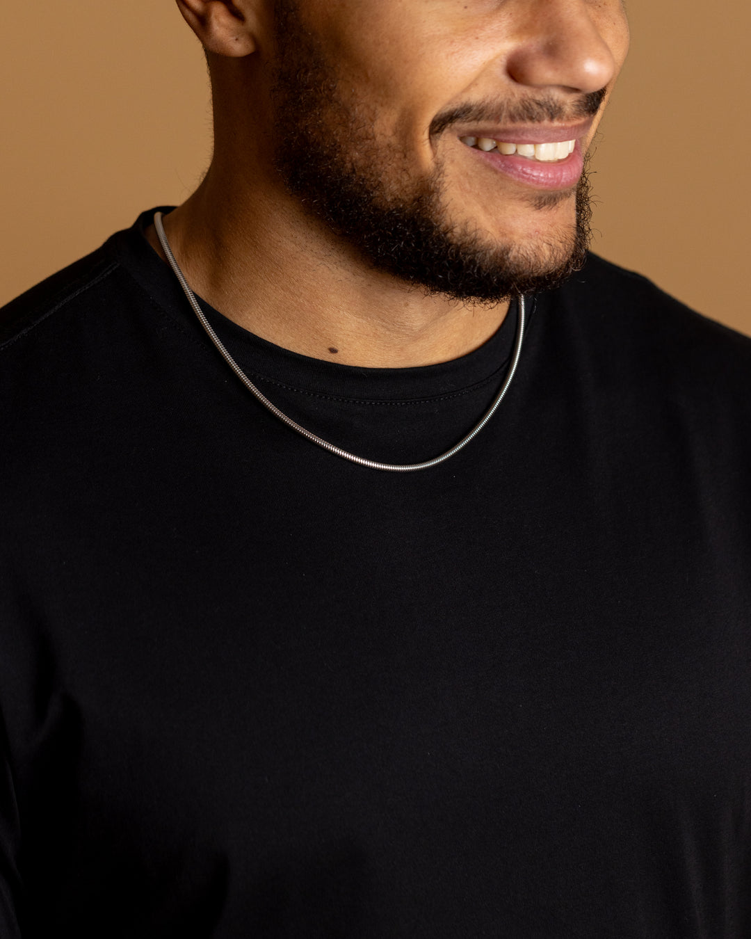 3mm snake chain necklace in stainless steel with silver plated finish