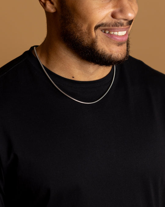 3mm snake chain necklace in stainless steel with silver plated finish