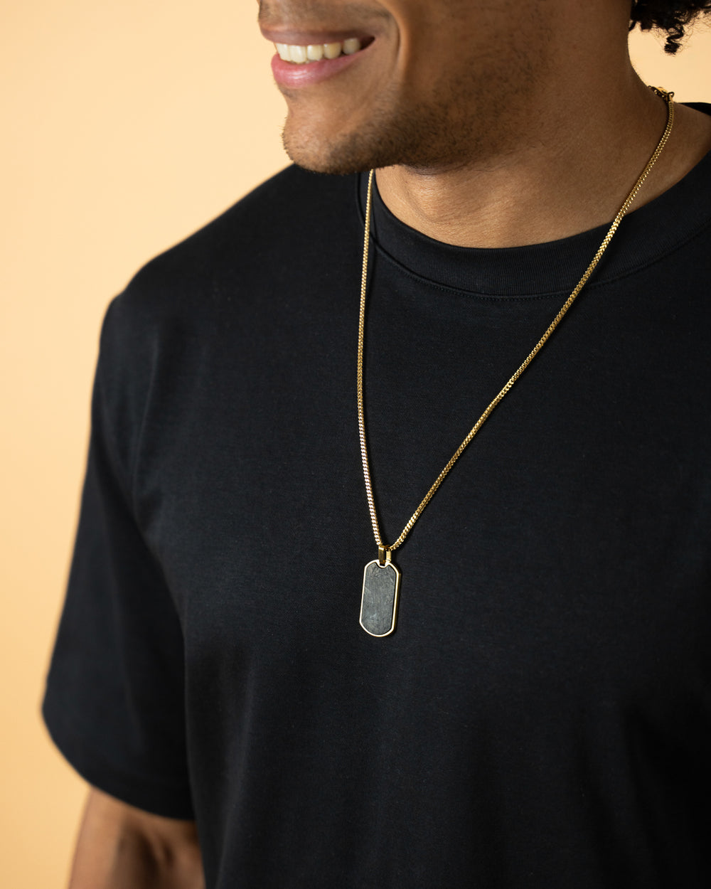 2mm gold plated foxtail necklace with forged carbon pendant