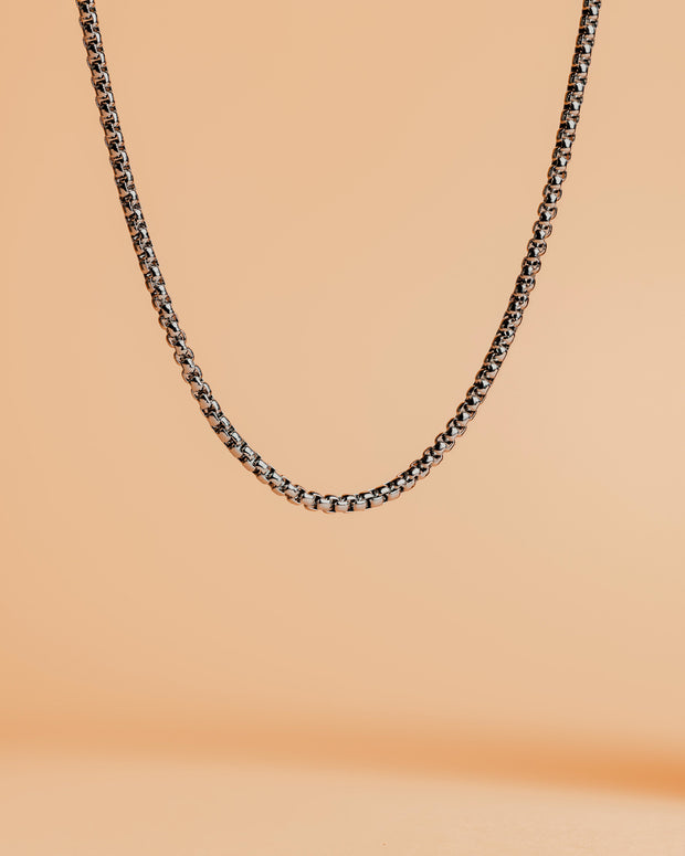 3mm box chain necklace with a silver-plated finish