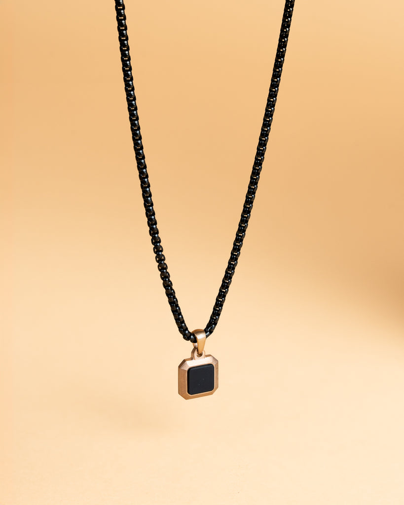 Titanium/Steel necklace with a bronze finish and Black Agate stone