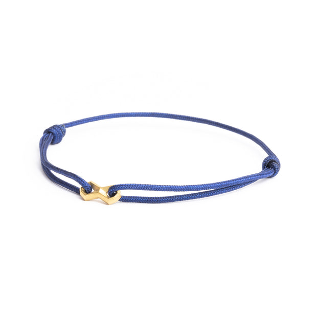 Bracelet en nylon bleu 1,5 mm avec signe Infinity plaqué or