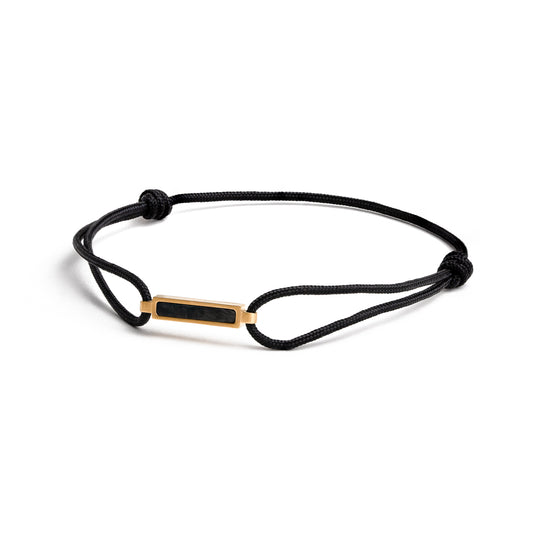 1.5mm Black nylon bracelet with a gold-plated carbon element