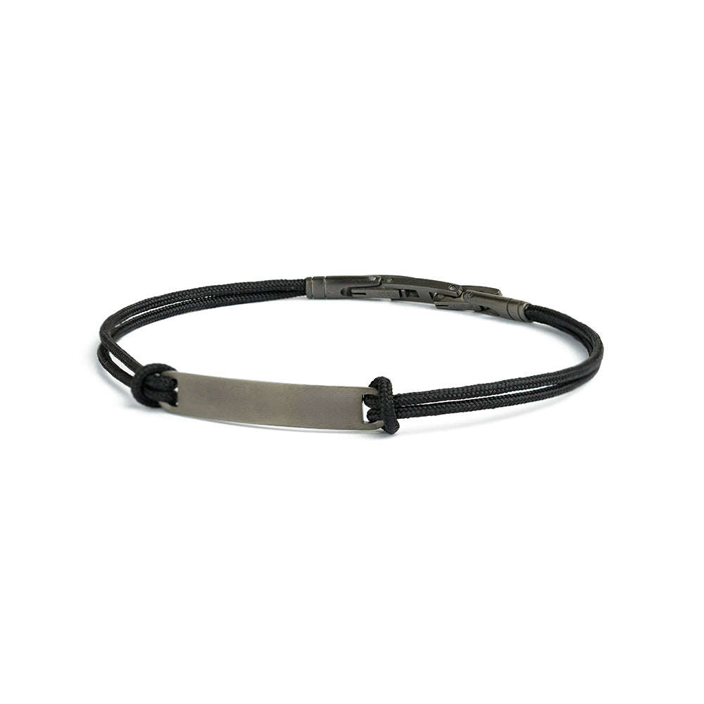 1.5mm black nylon bracelet with a stainless steel closing and black engraving plate