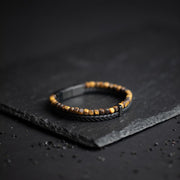 Double bracelet with black Italian leather and 4mm Tiger Eye stone