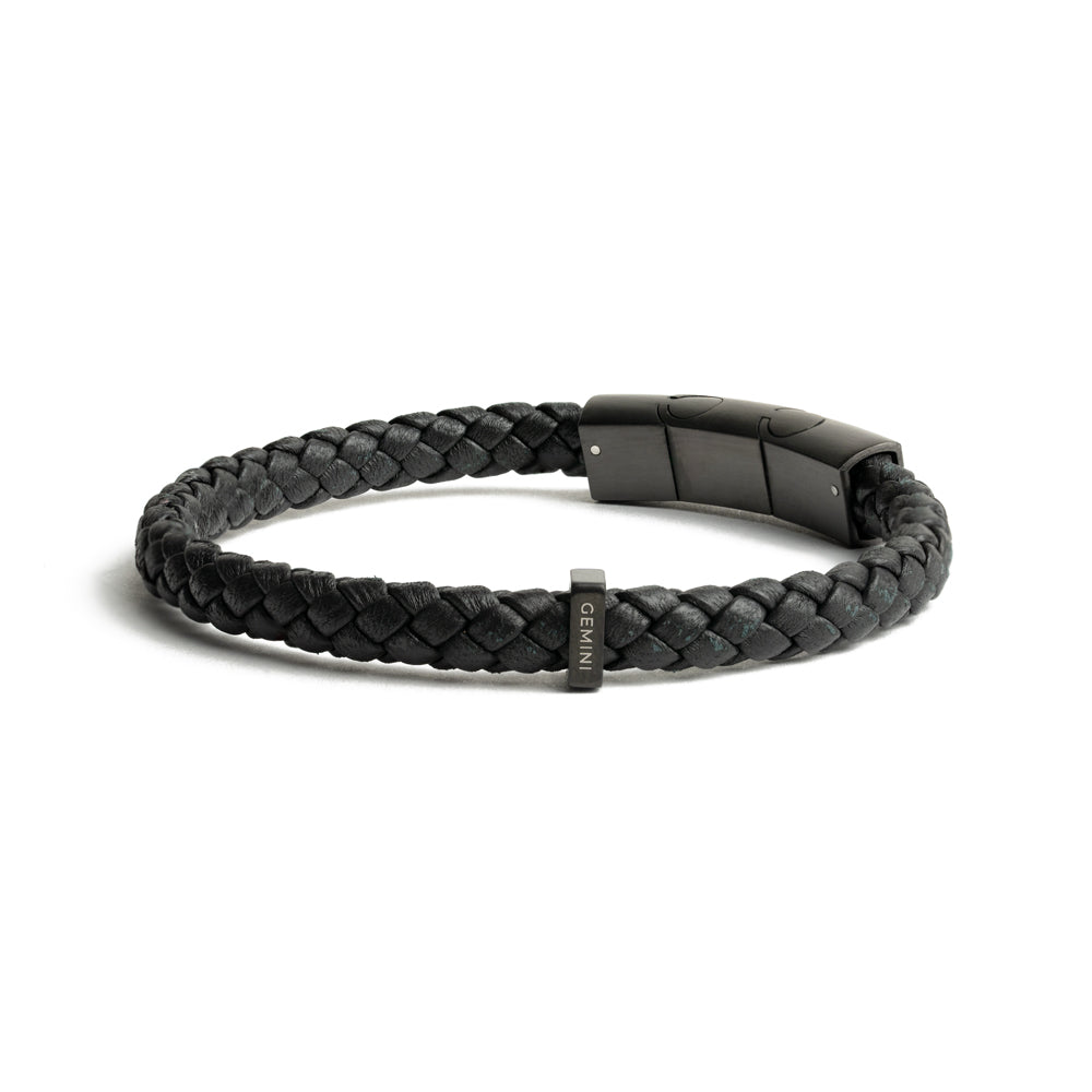 Einzelnes schwarzes italienisches Nappalederarmband mit vollständig schwarzem Finish