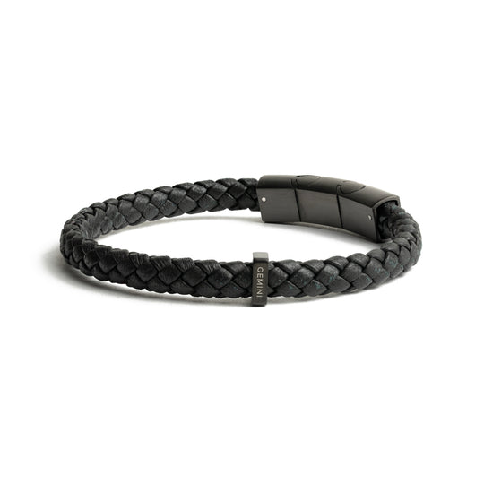 Einzelnes schwarzes italienisches Nappalederarmband mit vollständig schwarzem Finish