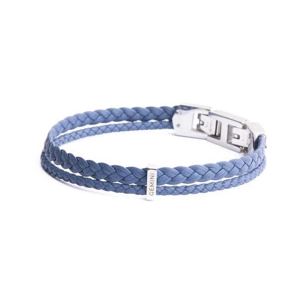 Double light blue Italian nappa leather bracelet with silverplated finish