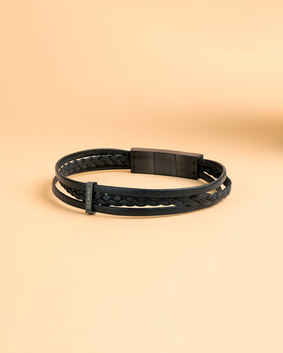 Triple black Italian nappa leather bracelet with black finish