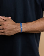 Dreifaches Armband aus hellblauem italienischem Nappaleder mit versilberter Oberfläche