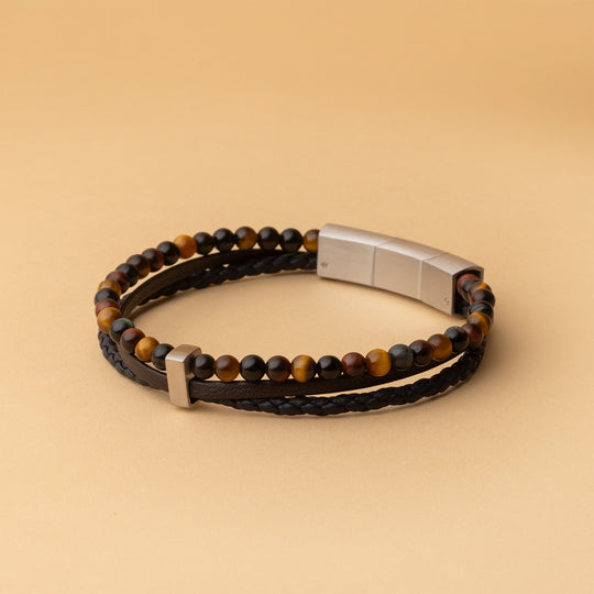 New triple bracelet with Italian leather and 3 kinds of tiger eye stone