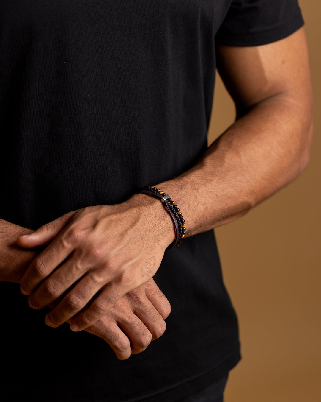 New triple bracelet with Italian leather and 3 kinds of tiger eye stone