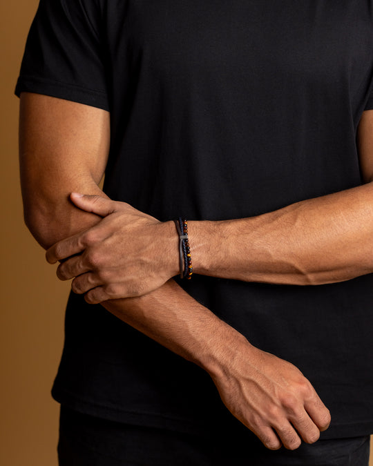 New triple bracelet with Italian leather and 3 kinds of tiger eye stone