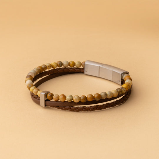 New triple bracelet with Italian leather and jasper stone