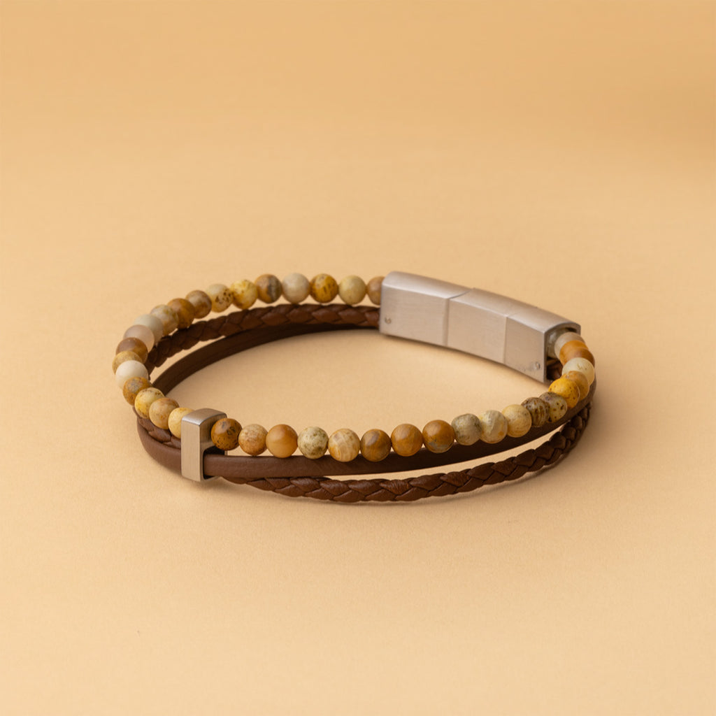 New triple bracelet with Italian leather and jasper stone – Gemini