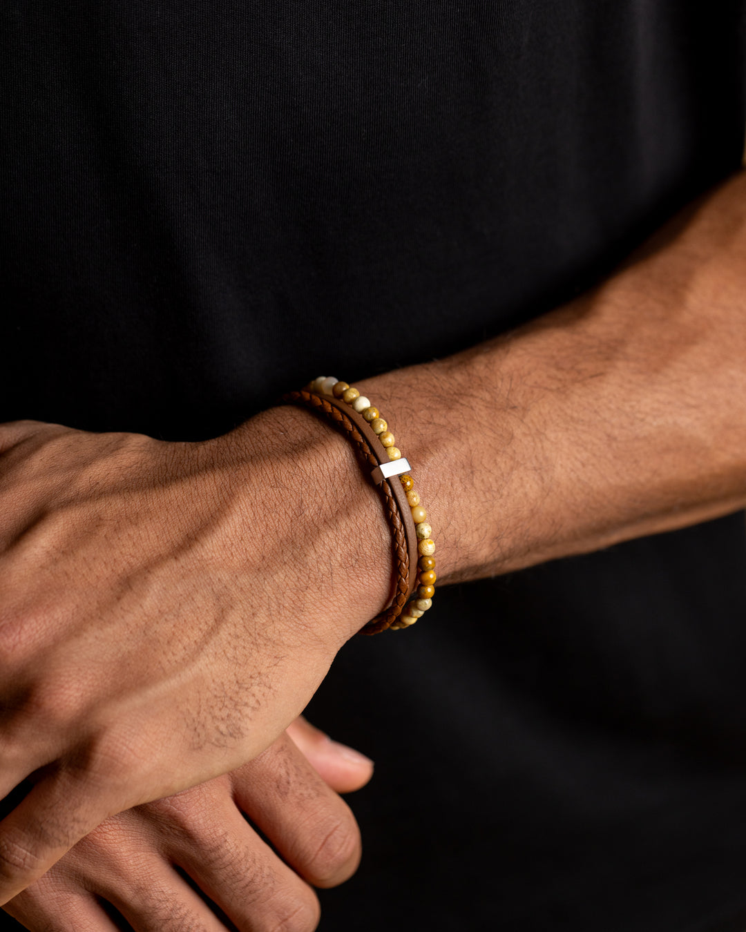 New triple bracelet with Italian leather and jasper stone