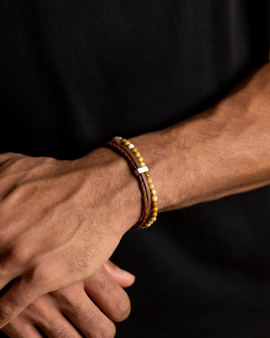 New triple bracelet with Italian leather and jasper stone