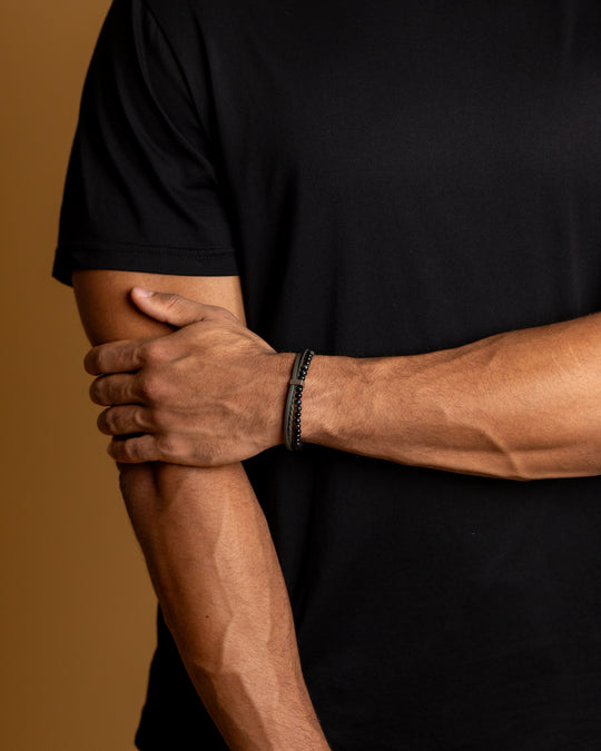 New triple bracelet with Italian leather and green tiger eye stone