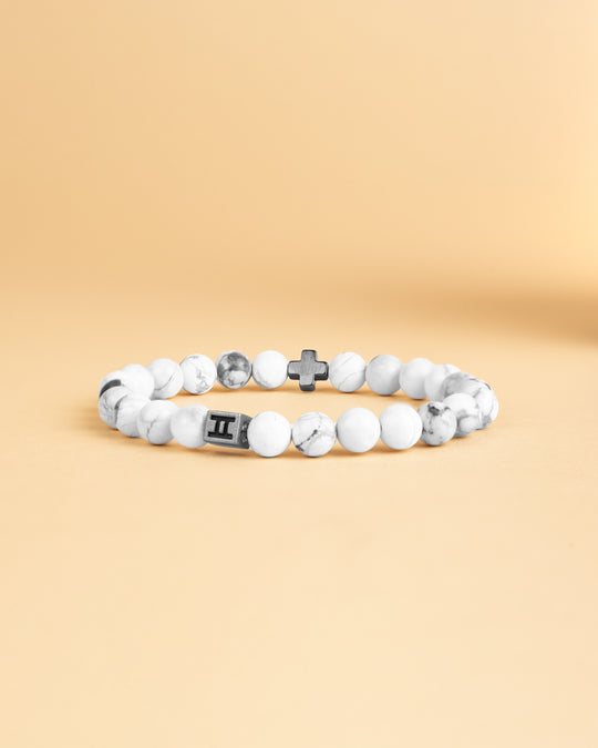 Cross bracelet with 8mm white Howlite stone