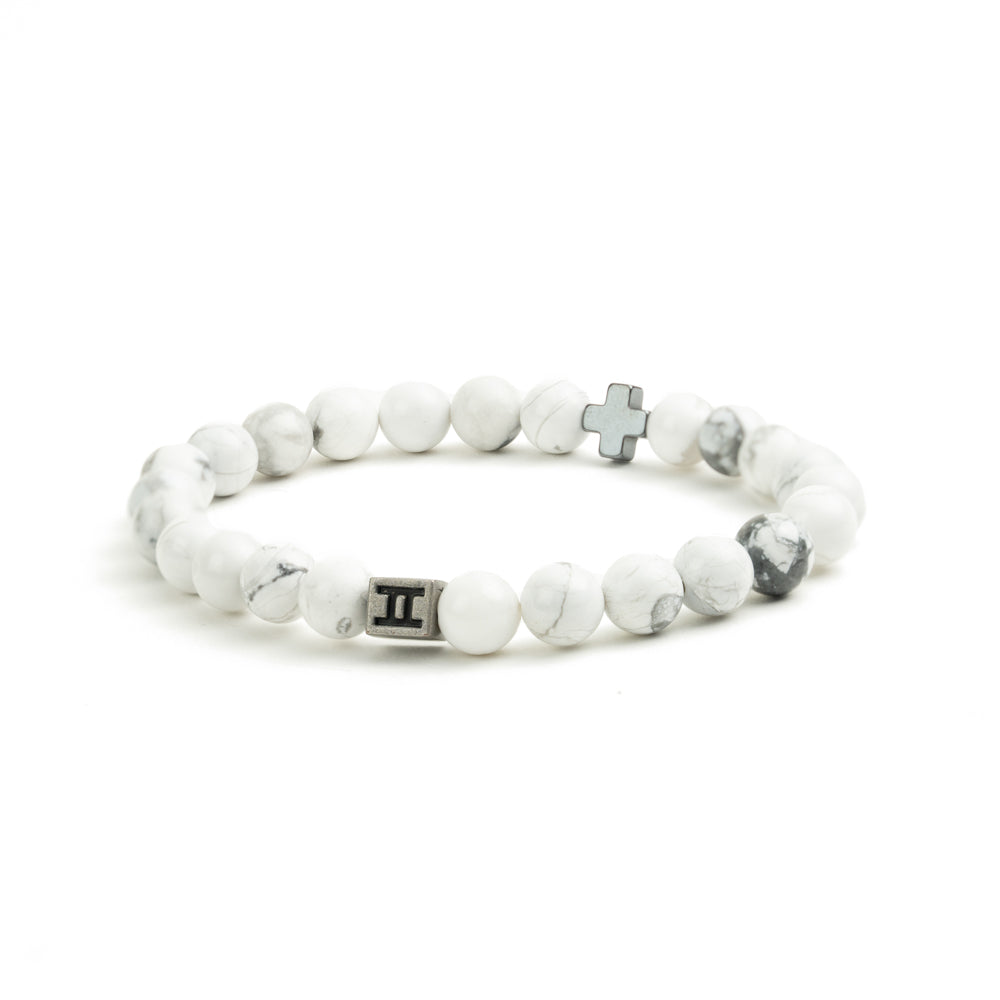 Cross bracelet with 8mm white Howlite stone