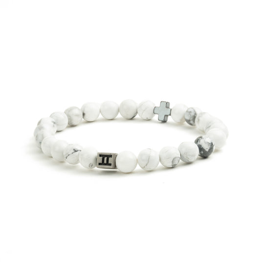 Cross bracelet with 8mm white Howlite stone