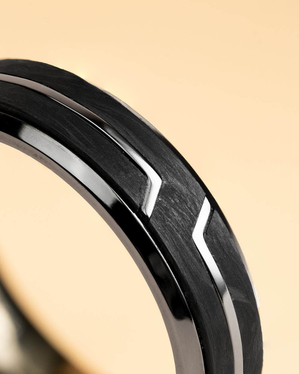 Black titanium ring with Forged Carbon finish
