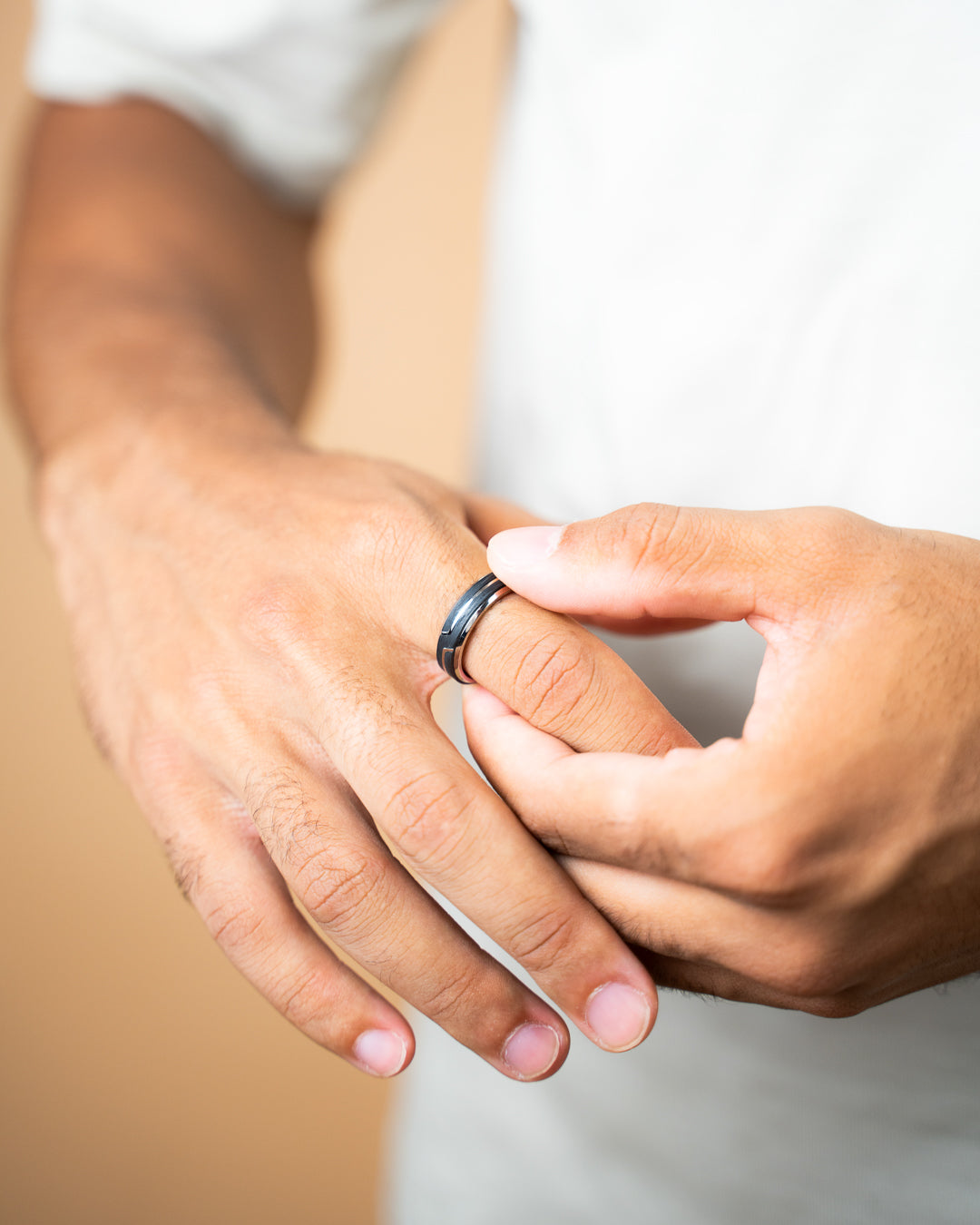 Titanium ring with Forged Carbon finish