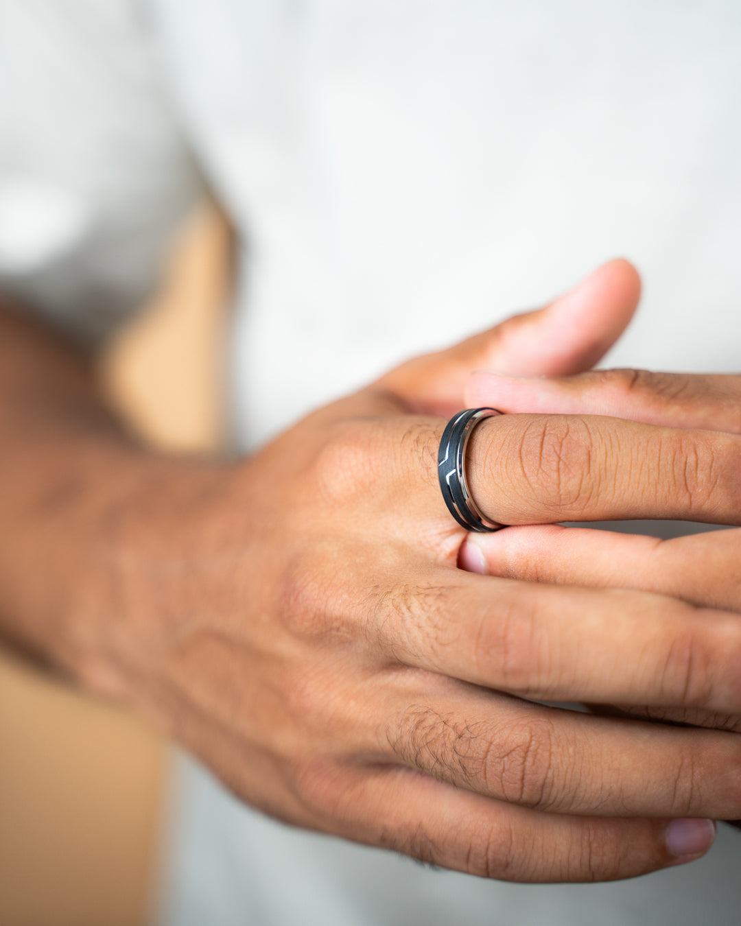 Titanium ring with Forged Carbon finish