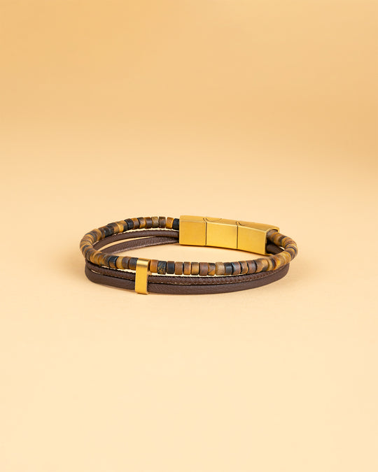 Triple bracelet with Italian leather and 2mm Tiger Eye stones
