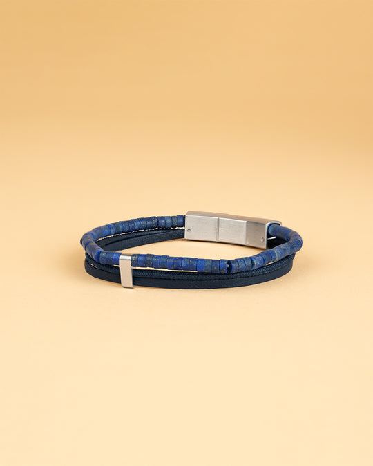 Dreifaches Armband mit italienischem Leder und 2 mm Lapislazuli-Stein