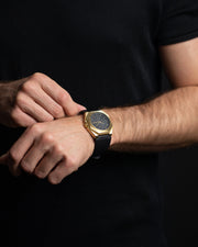 42mm golden steel watch with Italian leather strap
