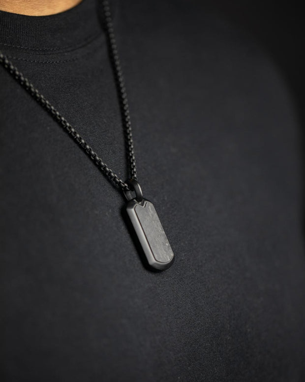 Full titanium necklace with black finish and Forged Carbon