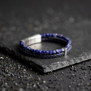 Dubbele armband met Italiaans leder en 4mm blauwe Sodaliet stenen
