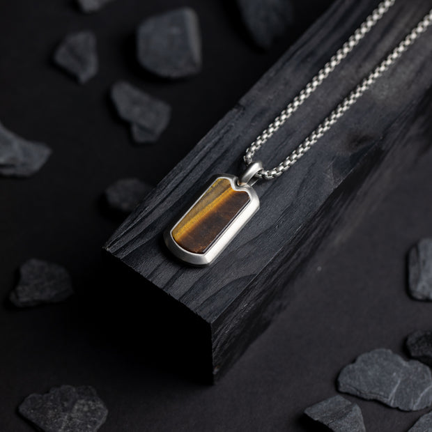 Full titanium necklace with Tiger Eye stone