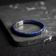 Bracelet triple avec cuir italien et pierre Lapis Lazuli de 2 mm