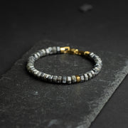 Exclusive bracelet with hand-cut Larvikite stone and 18k gold plating