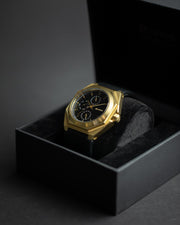 42mm golden steel watch with Italian leather strap