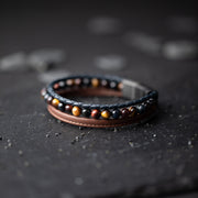 Bracelet Triple avec pierre d'Oeil de Tigre en 6 mm et cuir Nappa