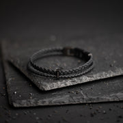 Double black Italian nappa leather bracelet with black finish