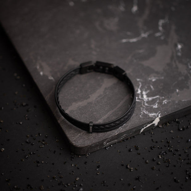 Triple black Italian nappa leather bracelet with black finish