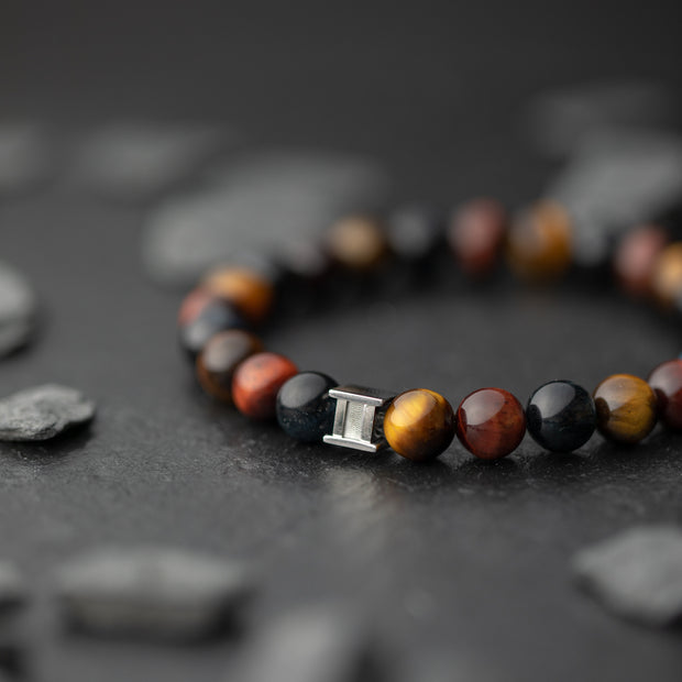 Bracelet avec pierre Oeil de Tigre 8mm en 3 couleurs