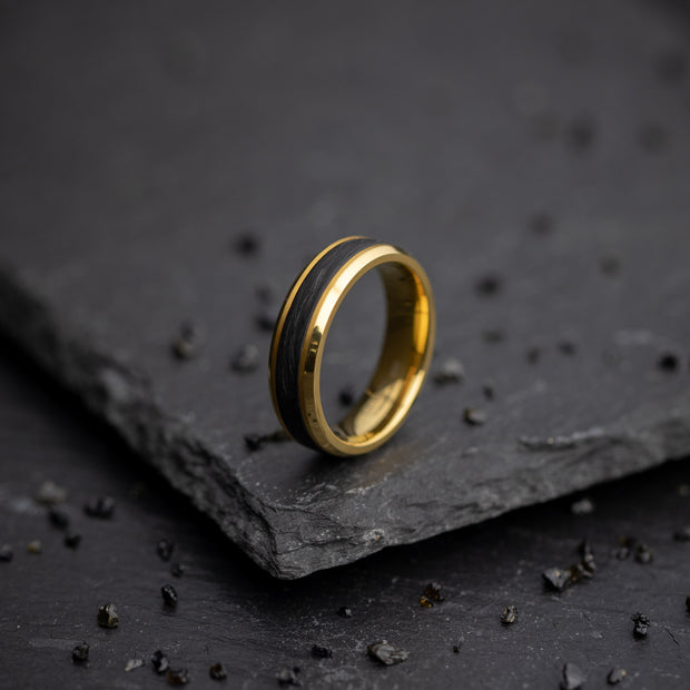 6mm Gold Titanium ring with forged Carbon