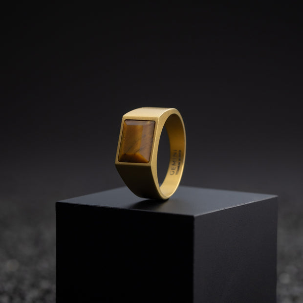 18k gold plated Titanium signet ring with Tiger Eye stone