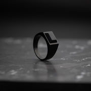 Zwarte titanium zegelring met zwarte Agaatsteen
