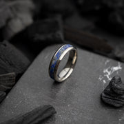 Bague en Titane de 6mm argenté avec de la pierre Lapis Lazuli