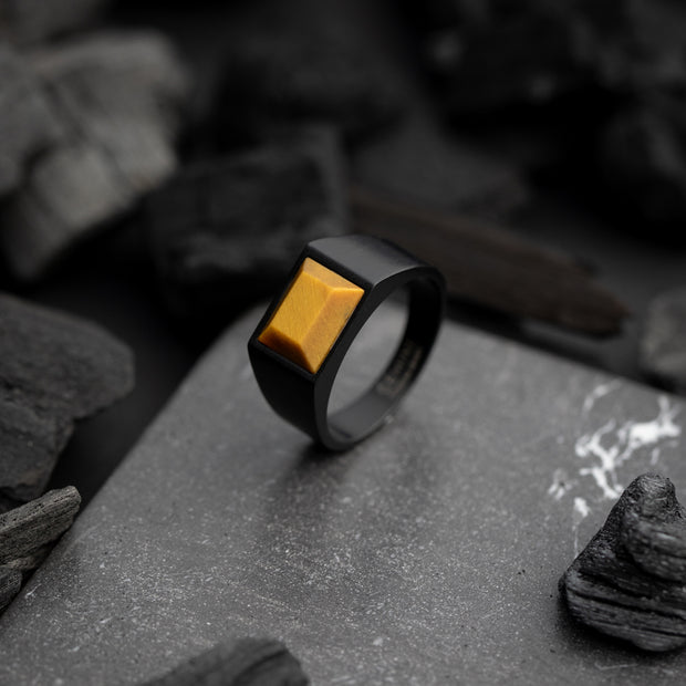 Black Titanium signet ring with Tiger Eye stone