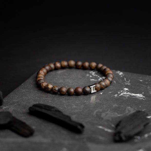 Bracelet avec pierre de Bronzite marron mat de 6 mm