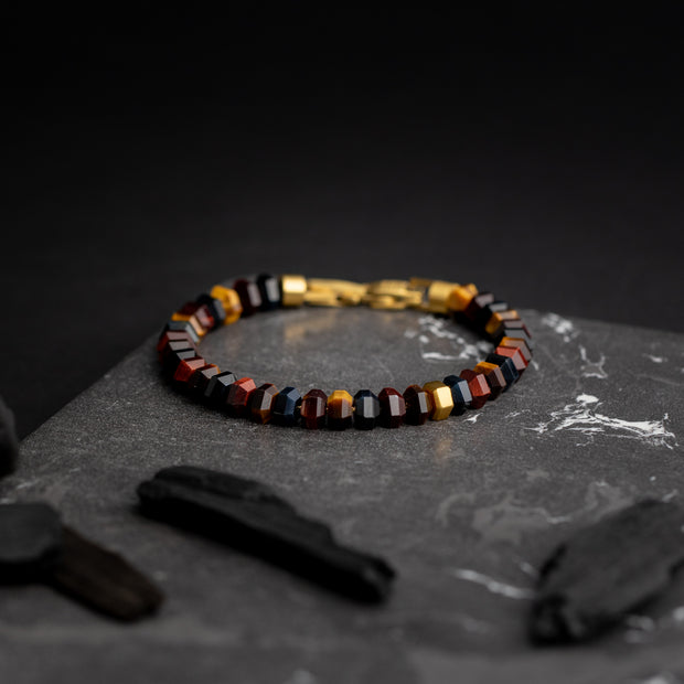 Exclusive bracelet with hand-cut Tiger Eye stone and 18k gold plating